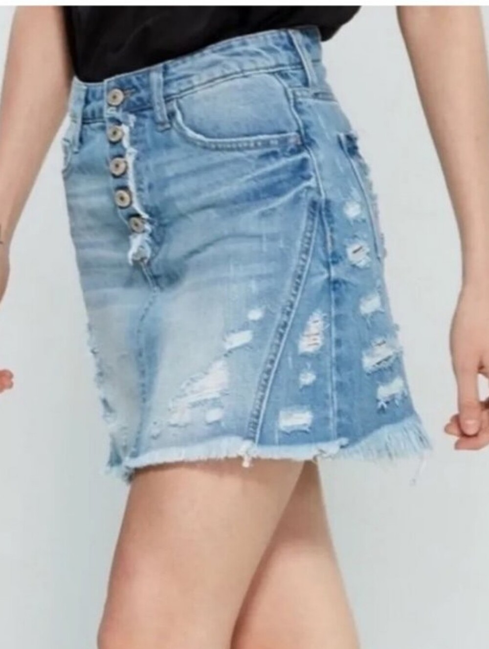 Vervet By Flying Monkey High Rise Distressed Mini Denim Jean Skirt**Size Large